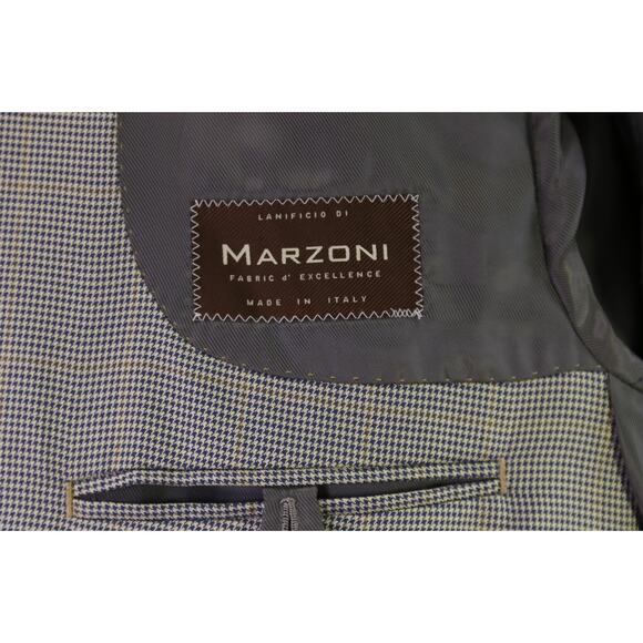 Custom Made Blue Gold Check Linen Wool Silk Marzoni 2-Btn Sportcoat Blazer 46S - Picture 8 of 11